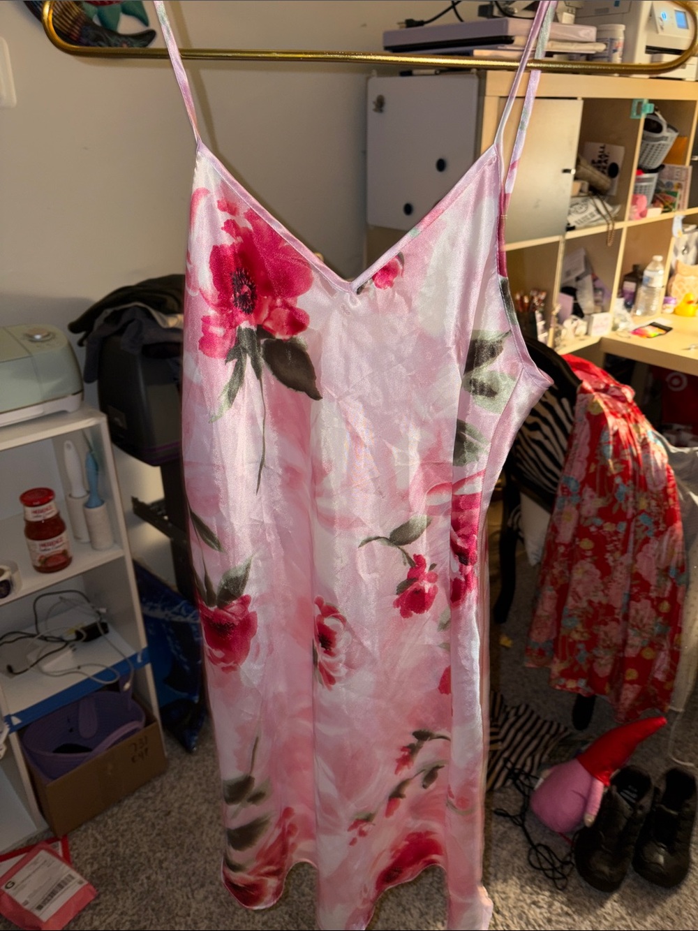 Gilligan & O'Malley Pink Floral Satin Slip Chemise